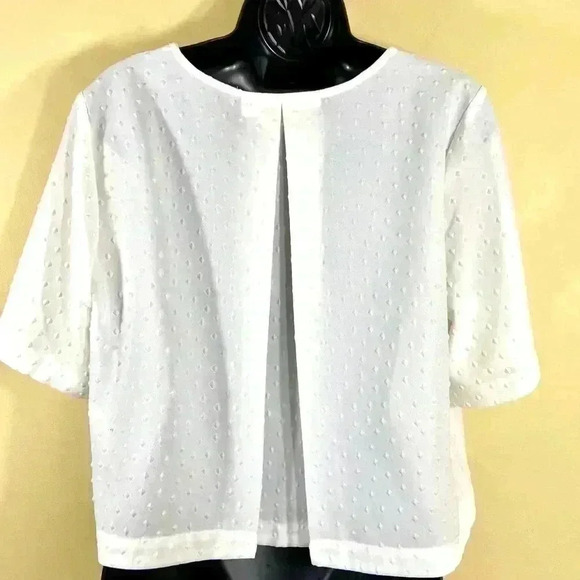 NWT Bar III White Textured Laser Cut Embroidered Diamond Cropped Blouse Size L - Picture 9 of 13